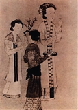 040 明穿窄袖背子的贵妇及侍女 唐寅《簪花仕女图》.jpg