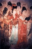 唐 穿襦裙及半臂的初唐宫女 陕西乾县唐永泰公主墓壁画.jpg